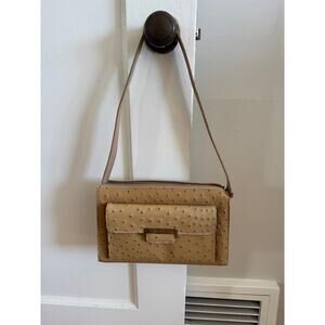 VTG Enzo Angiolini Ostrich Embossed Leather Shoulder Bag Tan Beige Wallet Clutch